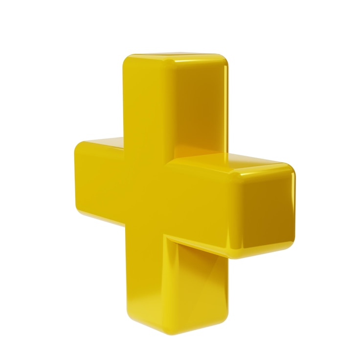 PSD realistyczna 3d żółty złoty plus znak ikona dekoracyjny element arytmetyczny edukacja matematyka