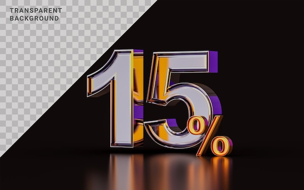 Realistyczna Błyszcząca 15-procentowa Oferta Rabatowa Na Ciemnym Tle Ilustracji 3d Do Zakupu Produktu