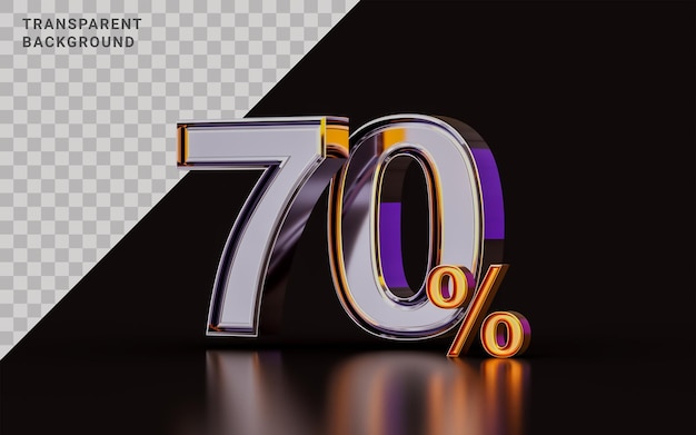 Realistyczna Błyszcząca 70-procentowa Oferta Rabatowa Na Ciemnym Tle Ilustracji 3d Do Zakupu Produktu