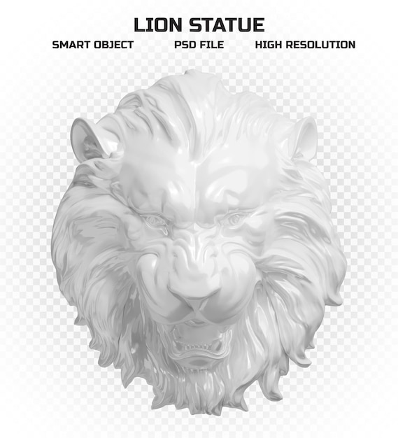 Realistyczna błyszcząca rzeźba białej głowy lwa w wysokiej rozdzielczości