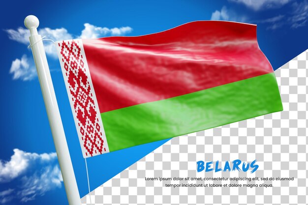 PSD realistyczna flaga białorusi 3d render na białym tle lub 3d flaga białorusi macha ilustracja