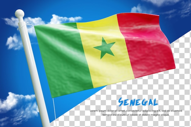 Realistyczna Flaga Senegalu 3d Render Na Białym Tle Lub 3d Senegalu Machająca Flaga Ilustracja
