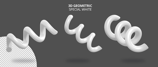 PSD realistyczna geometria sprężyny 3d z białym specjalnym kolorem