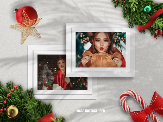 Realistyczna I Minimalistyczna Makieta Ramki Na Zdjęcia Lub Moodboard Na Wesołych świąt I Szczęśliwego Nowego Roku Z Dekoracją Renderowania 3d