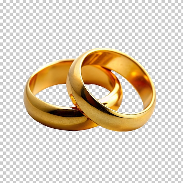 PSD realistyczna para złotych pierścieni ślubnych na przezroczystym tle