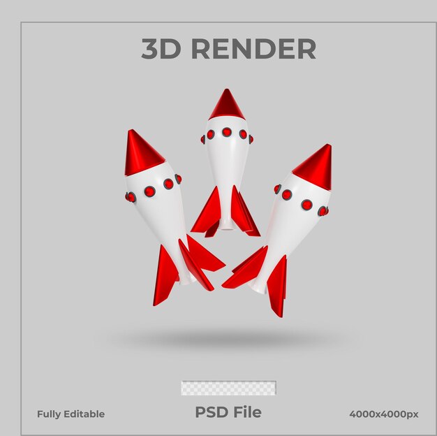 PSD realistyczna rakieta 3d lecąca nad głową