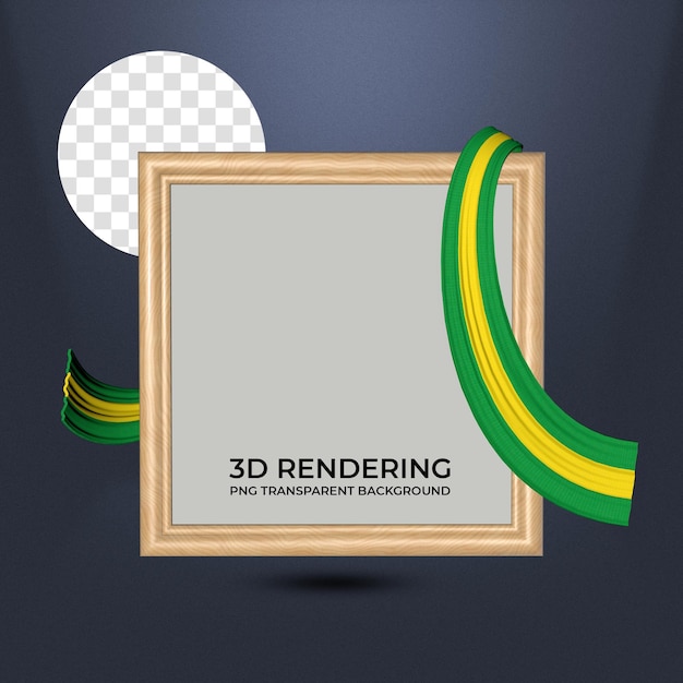 PSD realistyczna rama i wstążka z kolorami flagi brazylii renderowania 3d przezroczyste tło