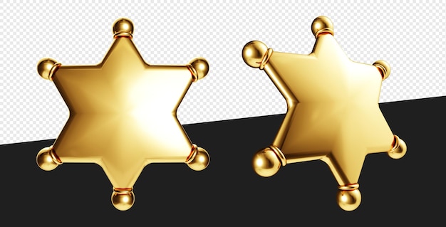 PSD realistyczna złota gwiazda lub odznaka policyjna lub symbol w 3d na białym tle