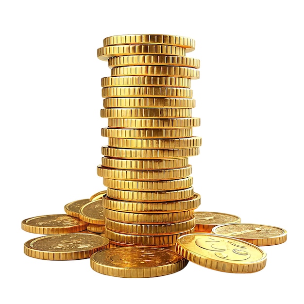Realistyczna złota moneta Stok złotych monet Złota moneta sylwetka z przezroczystym tłem
