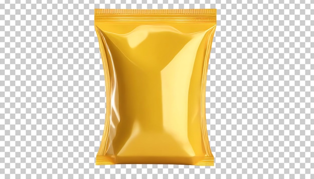 PSD realistyczna żółta plastikowa torebka na przekąski izolowana na przezroczystym tle.