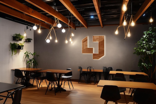 Realistyczne logo restauracji na ścianie hotelu