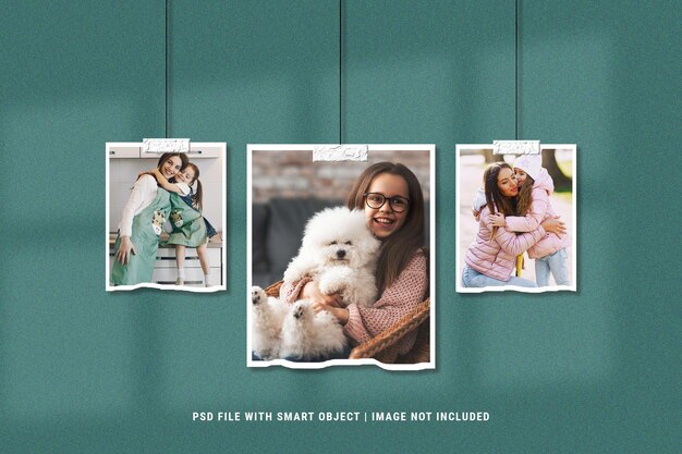 Realistyczne podarte ramki do zdjęć zestaw makiety moodboard Premium Psd