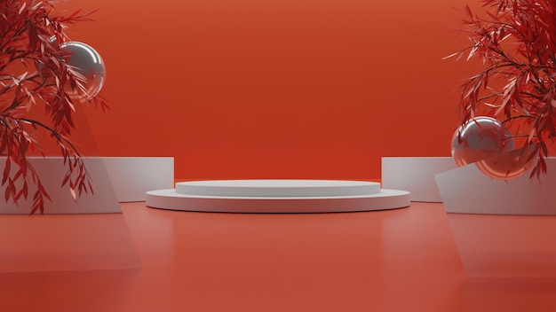 Realistyczne renderowanie 3D białe podium na pomarańczowym tle