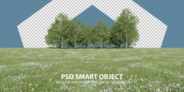 Realistyczne renderowanie 3d linii drzew łąkowych i leśnych izolowanych obiektów