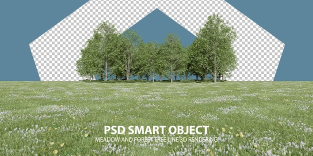 PSD realistyczne renderowanie 3d linii drzew łąkowych i leśnych izolowanych obiektów