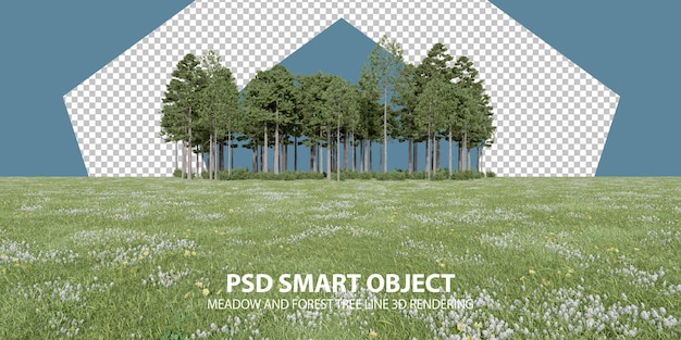 Realistyczne renderowanie 3d linii drzew łąkowych i leśnych izolowanych obiektów