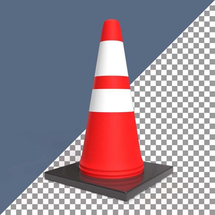Realistyczne renderowanie stożka ruchu 3d, ikona ruchu drogowego dla bezpieczeństwa.