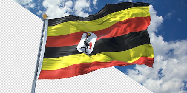 PSD realistyczne rendery 3d flaga ugandy przezroczysta
