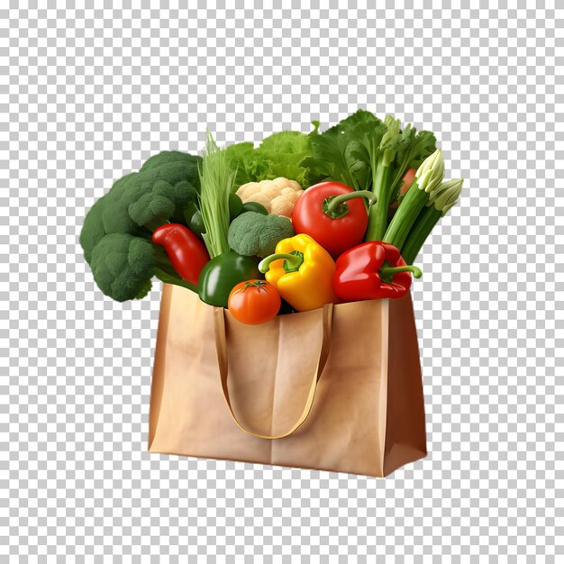 PSD realistyczne warzywa w torbie izolowane na przezroczystym tle