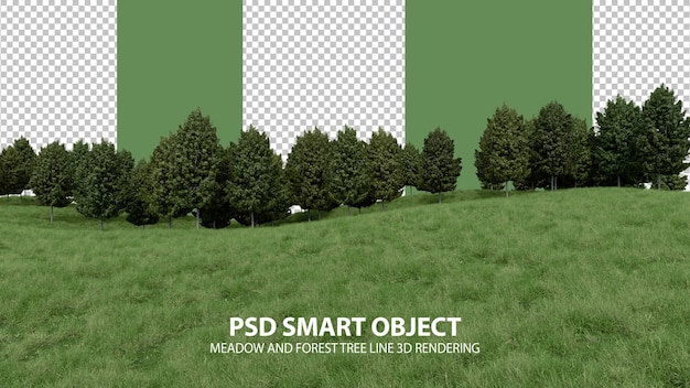 Realistyczne wzgórze trawiaste i linia drzew leśnych renderowanie 3d izolowanych obiektów