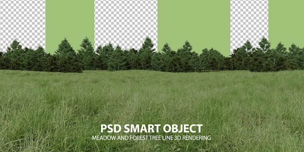Realistyczne wzgórze trawiaste i linia drzew leśnych renderowanie 3d izolowanych obiektów