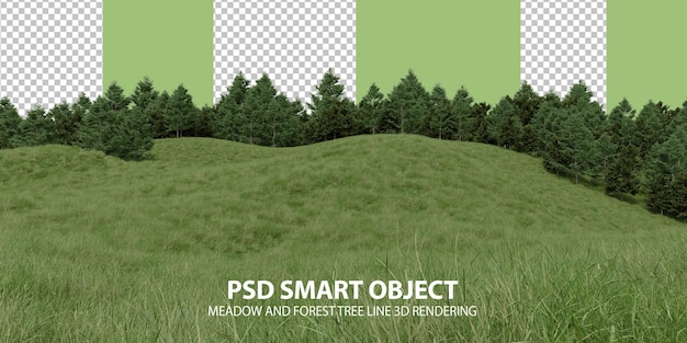 Realistyczne wzgórze trawiaste i linia drzew leśnych renderowanie 3d izolowanych obiektów