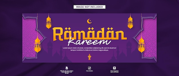 Realistyczny baner ramadan kareem dla projektu szablonu okładki Facebooka