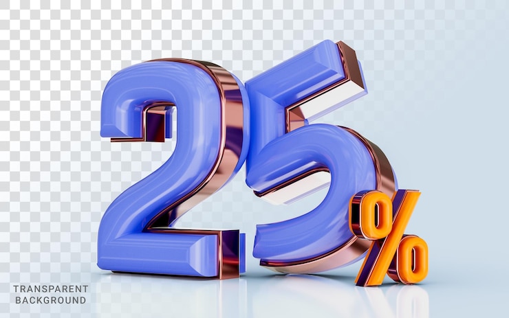 PSD realistyczny błyszczący 25 procent zniżki baner sprzedaży złoty efekt 3d koncepcja renderowania dla oferty zakupów