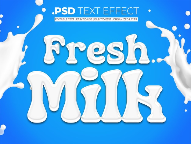 PSD realistyczny efekt stylu tekstu świeżego mleka