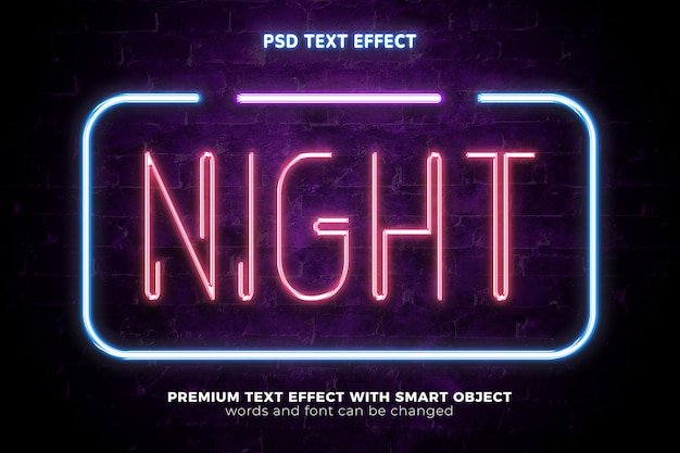 PSD realistyczny fioletowy czerwony neon nocny blask makiety 3d edytowalny efekt tekstowy