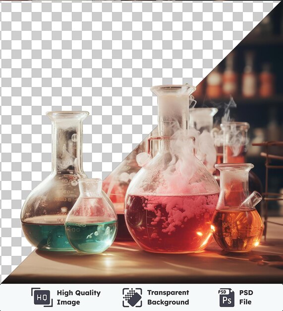 PSD realistyczny fotograficzny chemik _ s reakcje chemiczne płyn w kolbie