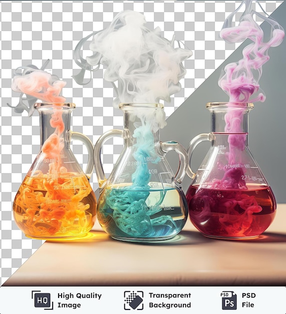 PSD realistyczny fotograficzny chemik _ s reakcje chemiczne płyn w wazonie