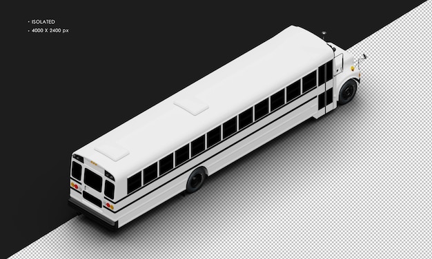 PSD realistyczny izolowany błyszczący biały konwencjonalny autobus pasażerski z prawego górnego widoku z tyłu