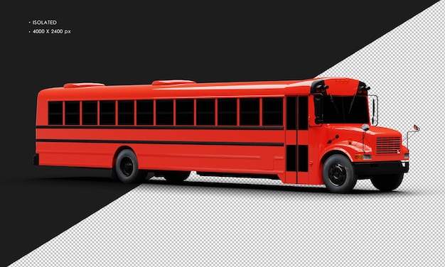 PSD realistyczny izolowany błyszczący czerwony konwencjonalny autobus pasażerski z prawego przedniego widoku