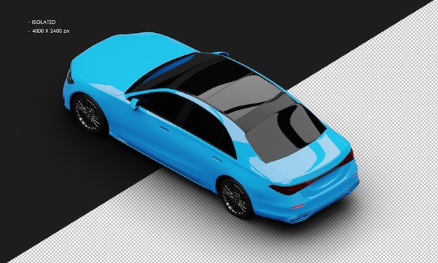 Realistyczny Izolowany Błyszczący Niebieski Luksusowy Nowoczesny Samochód Sedan Z Lewego Górnego Widoku Z Tyłu