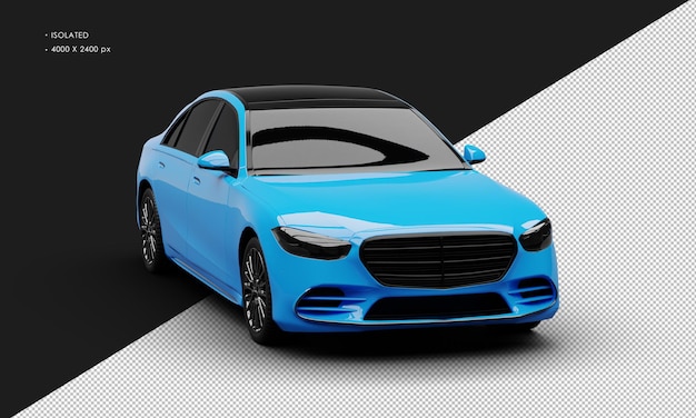 Realistyczny Izolowany Błyszczący Niebieski Luksusowy Nowoczesny Samochód Sedan Z Prawego Przedniego Kąta Widzenia