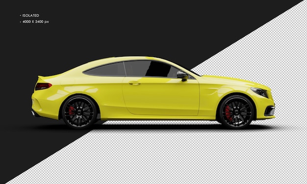 PSD realistyczny izolowany błyszczący żółty luksusowy samochód sportowy sedan z prawej strony