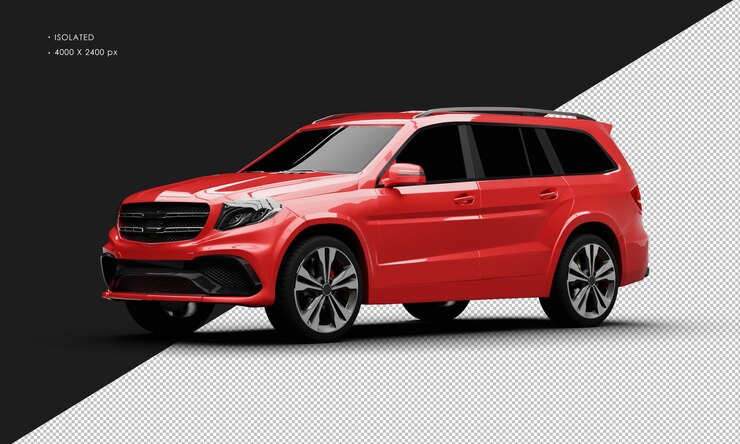 Realistyczny izolowany czerwony luksusowy SUV z lewej strony