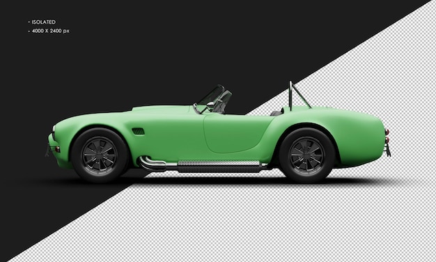 PSD realistyczny izolowany matowo-zielony klasyczny vintage sportowy samochód z lewej strony