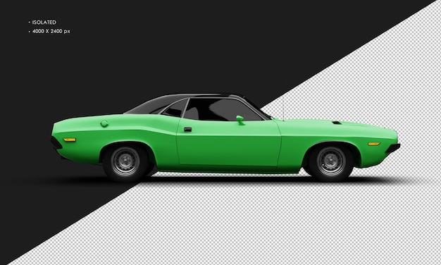 PSD realistyczny izolowany matowy zielony klasyczny sportowy samochód mięśniowy z prawej strony