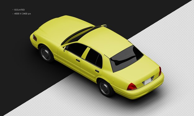 Realistyczny Izolowany Matowy żółty Klasyczny Samochód Sedan Miasta Z Lewego Górnego Widoku Z Tyłu