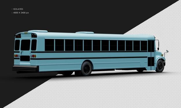 Realistyczny izolowany, niebieski, konwencjonalny autobus pasażerski z prawej strony.