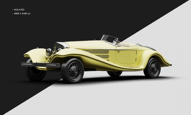 PSD realistyczny, izolowany, żółty, elegancki, klasyczny, zabytkowy samochód z lewej strony.