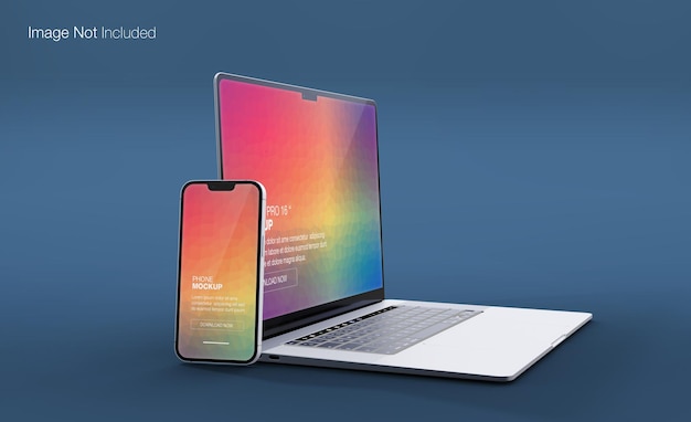 Realistyczny Laptop I Telefon Z Makietą Z Widokiem Z Przodu Iz Boku