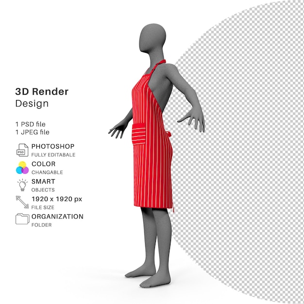 PSD realistyczny męski fartuch kuchenny w paski na manekinie modelowanie 3d pliku psd