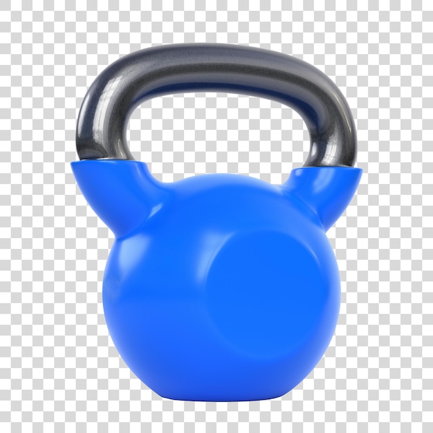 Realistyczny niebieski żelazny kettlebell na białym tle Renderowania 3D siłowni i sprzętu fitness