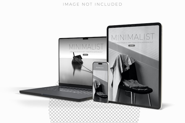 Realistyczny nowoczesny laptop, tablet i smartfon, model urządzenia cyfrowego, widok z przodu z pustym ekranem odizolowanym na tle Technologia pusty szablon wyświetlacza do prezentacji aplikacji ui ux i strony internetowej