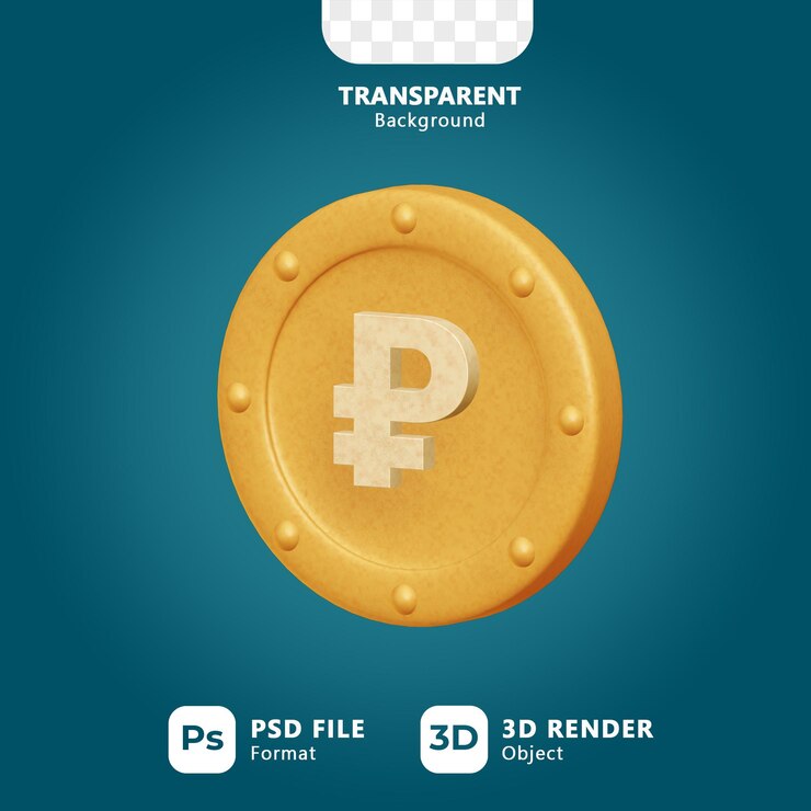 PSD realistyczny projekt 3d monety rosyjskiego rubla