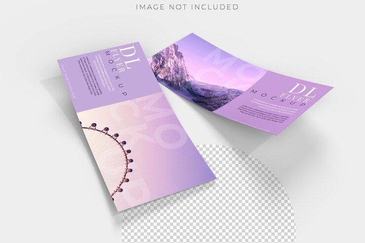 PSD realistyczny szablon dl flyer blank mockup izolowany na tle pusty szablon papieru krajobrazowego 3d dla flyera zaproszenie ślubne pocztówka karta podarunkowa karty notatki kupon kartka powitalna broszura