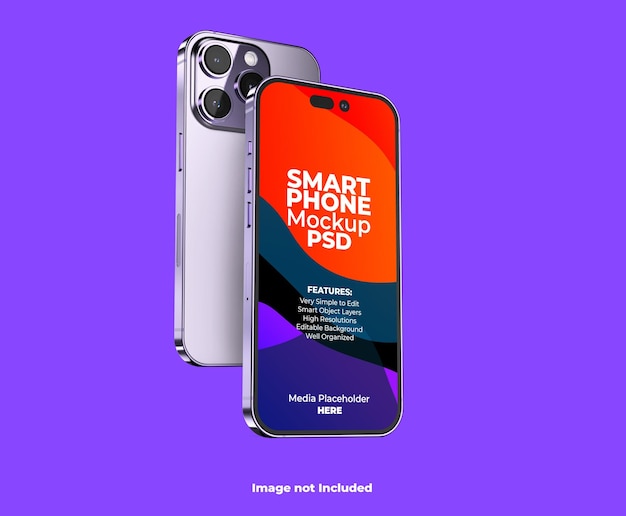 Realistyczny Szablon Makiety Ekranu Smartfona Iphone 14 Pro Max 3d Z Edytowalnym Tłem Psd